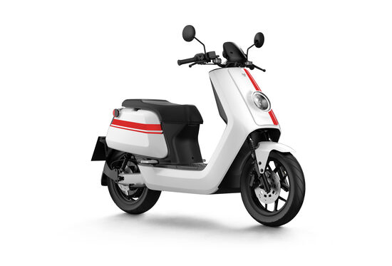 NIU NQi GTs (70kmh version) electric scooter, white with red stripes